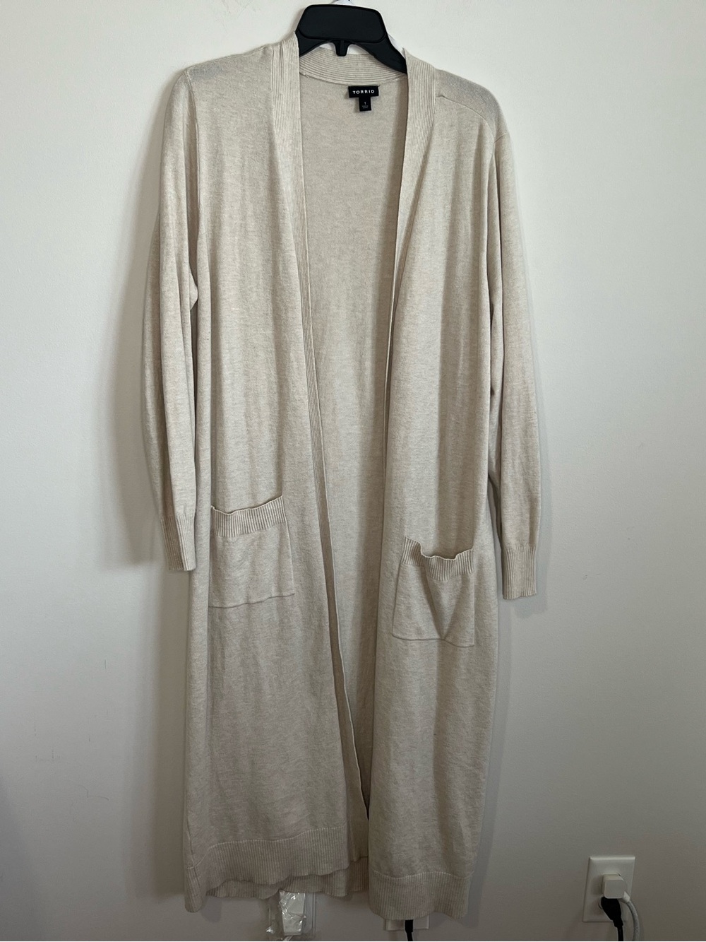 torrid Long Open-Front Cream Duster Cardigan